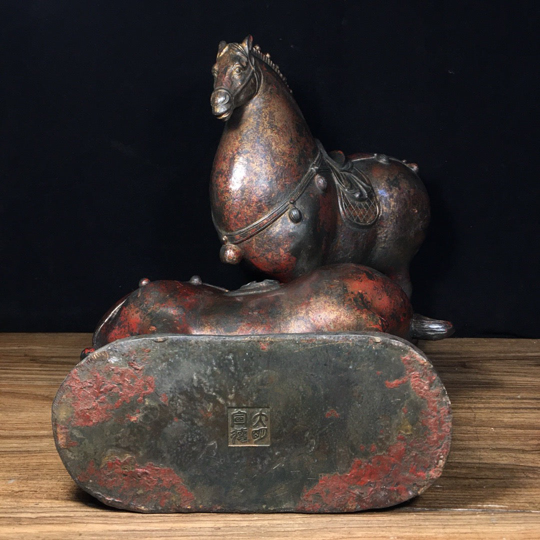 A pair of Chinese antique pure copper Tang horses