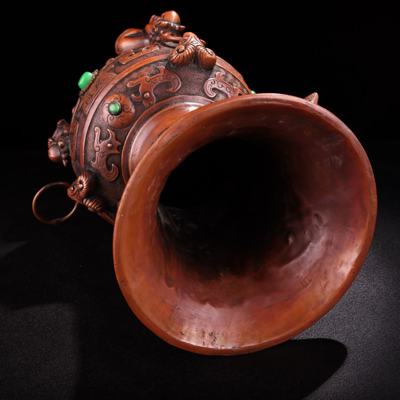 Chinese antique pure copper, purple copper, all copper, pure copper inlaid with gemstones and animal face vases