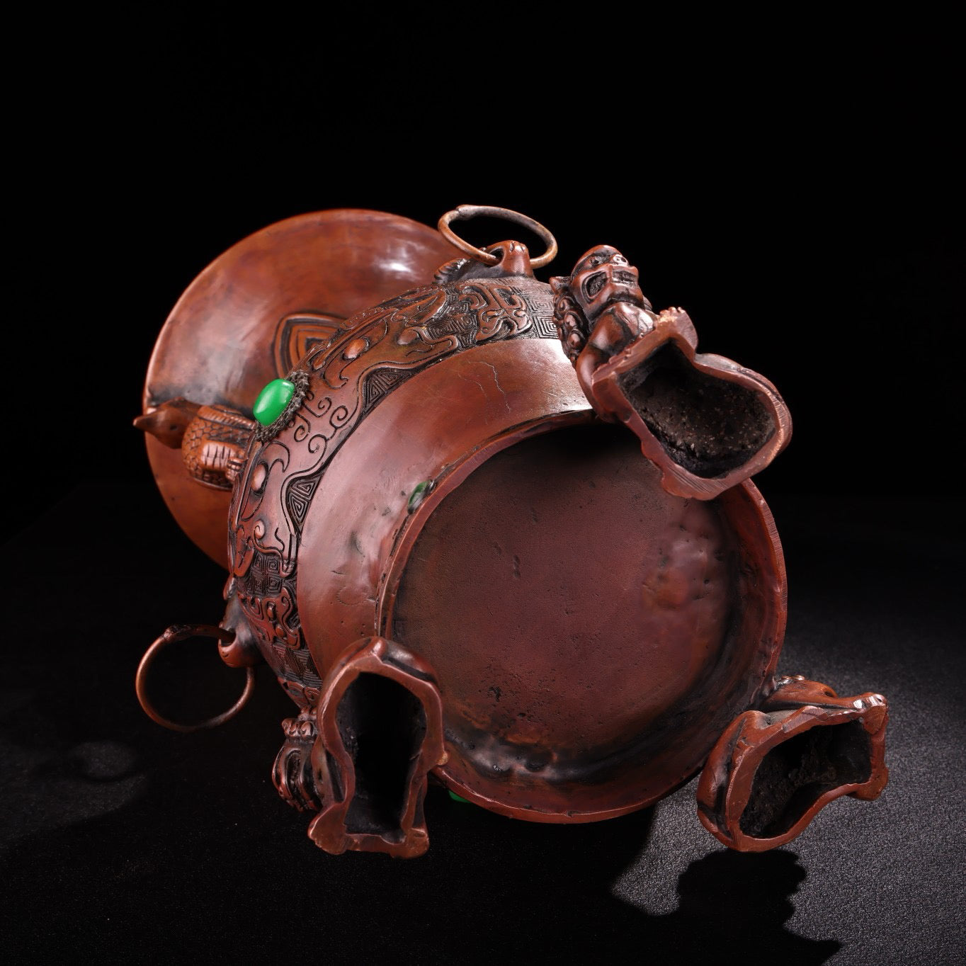 Chinese antique pure copper, purple copper, all copper, pure copper inlaid with gemstones and animal face vases