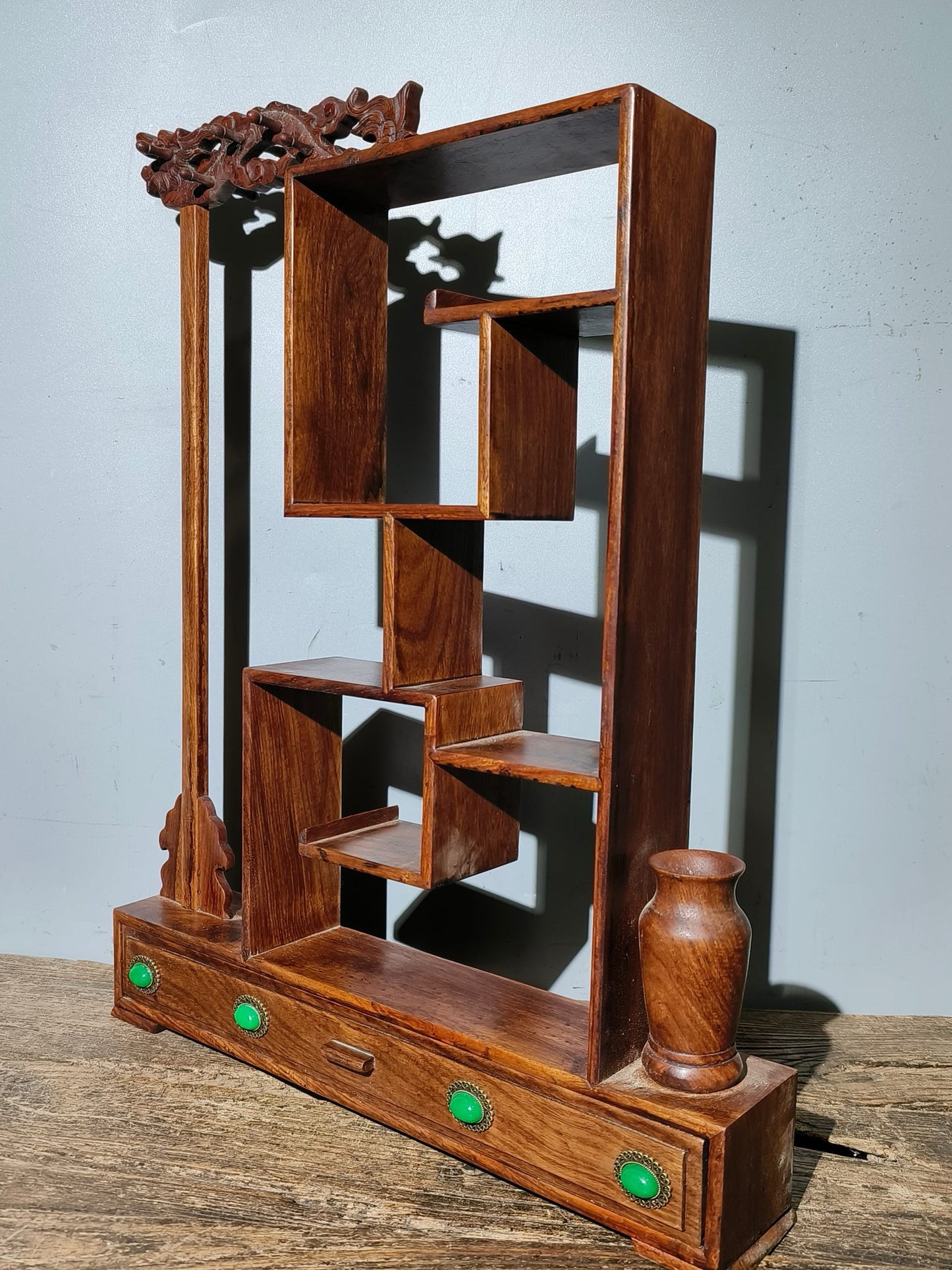 Old pear wood desk large antique rack ornaments