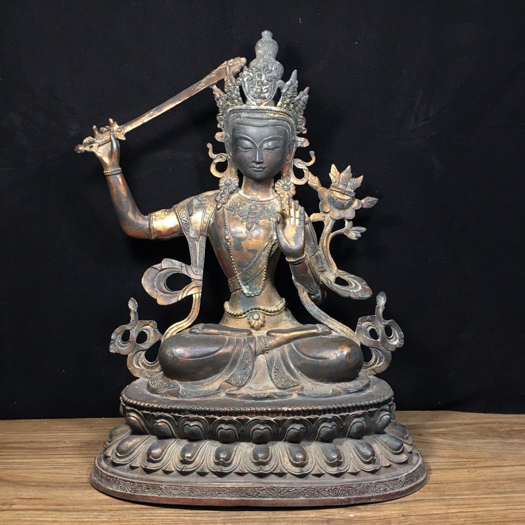 Chinese antique pure copper statue of Manjushri Bodhisattva