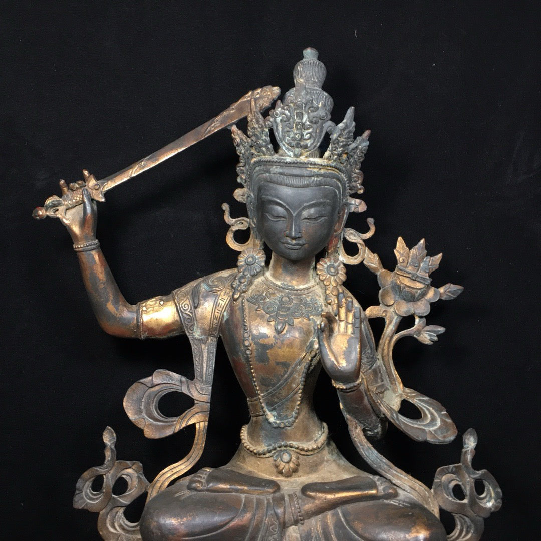 Chinese antique pure copper statue of Manjushri Bodhisattva