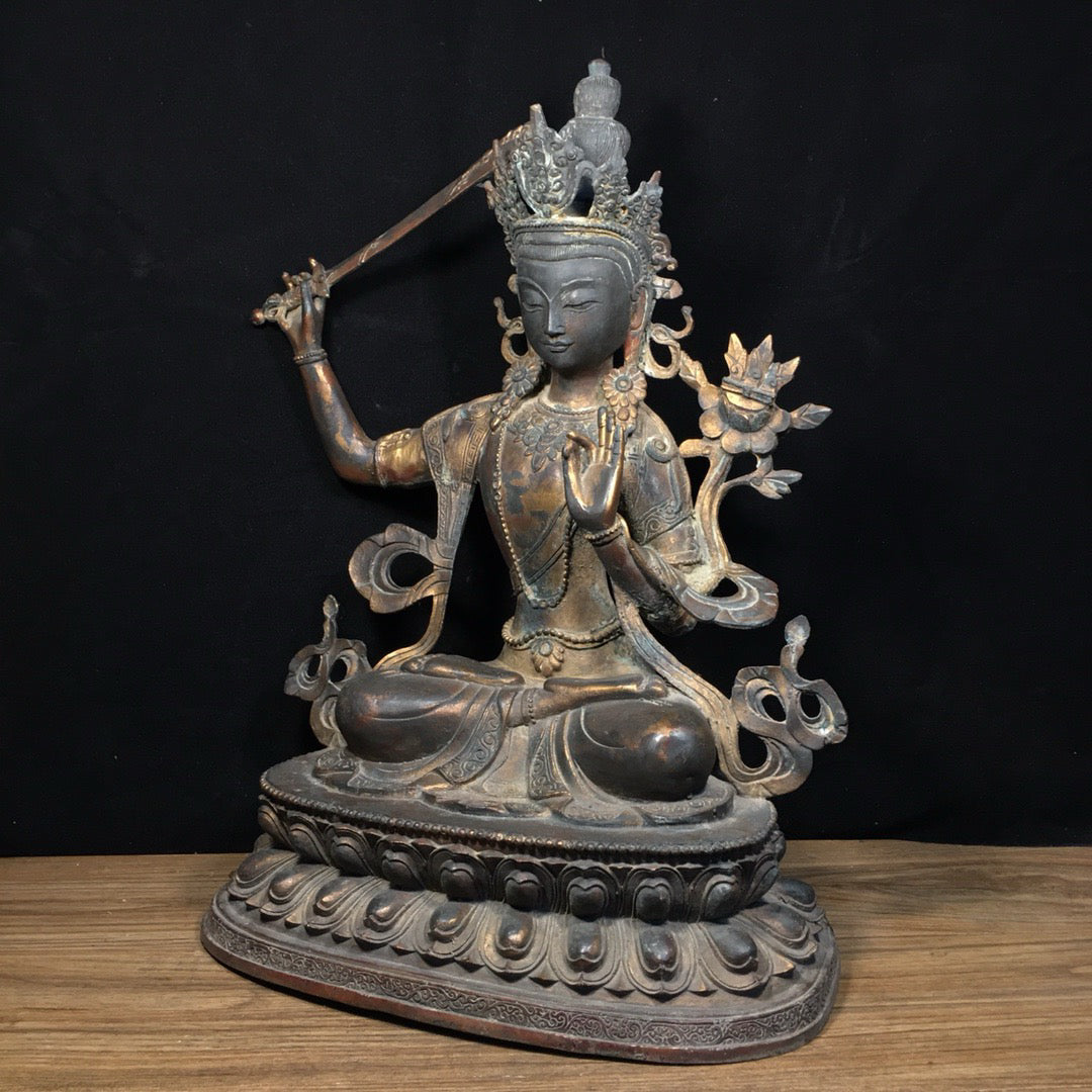 Chinese antique pure copper statue of Manjushri Bodhisattva