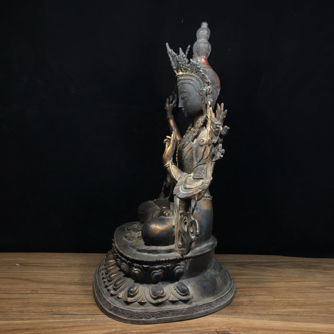 Chinese antique pure copper statue of Manjushri Bodhisattva