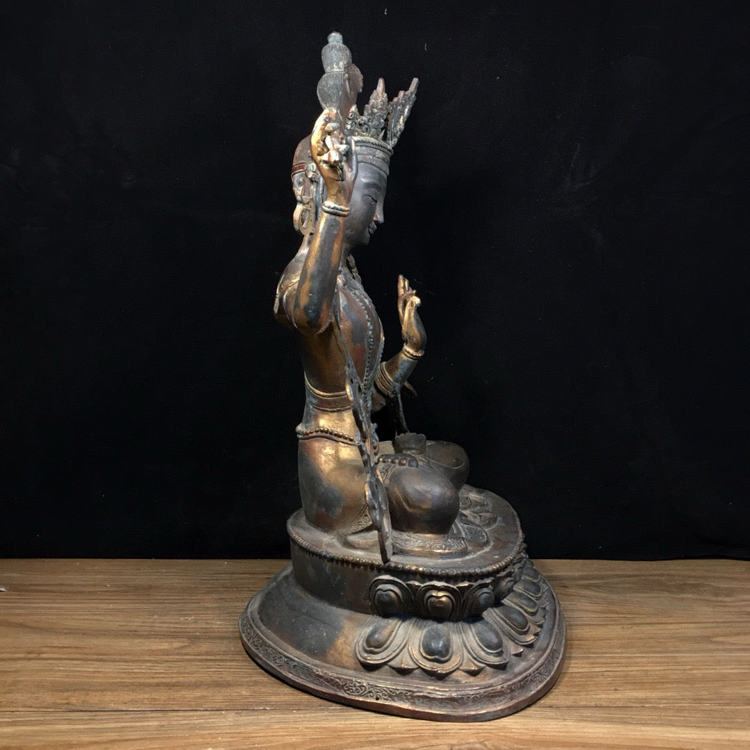 Chinese antique pure copper statue of Manjushri Bodhisattva