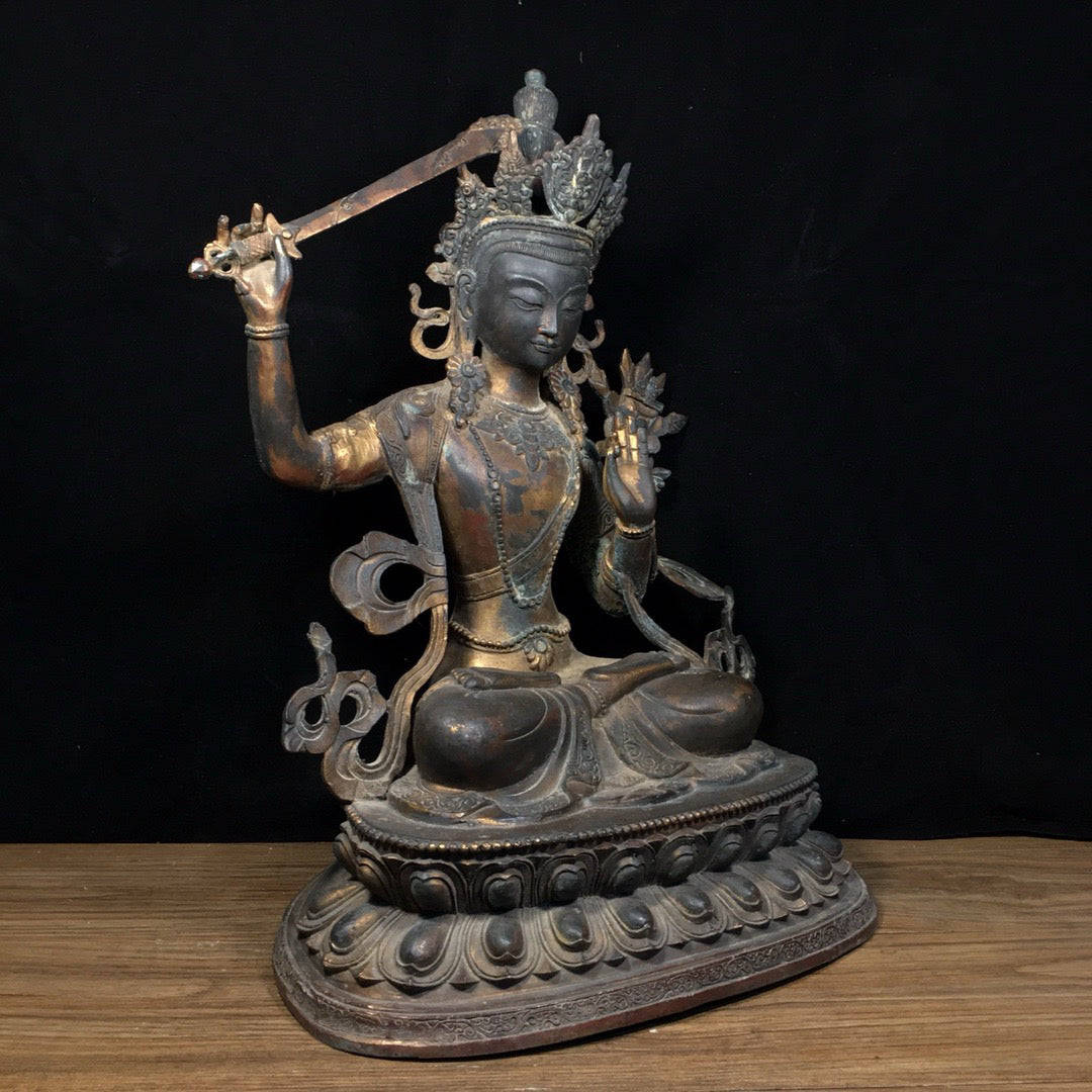 Chinese antique pure copper statue of Manjushri Bodhisattva