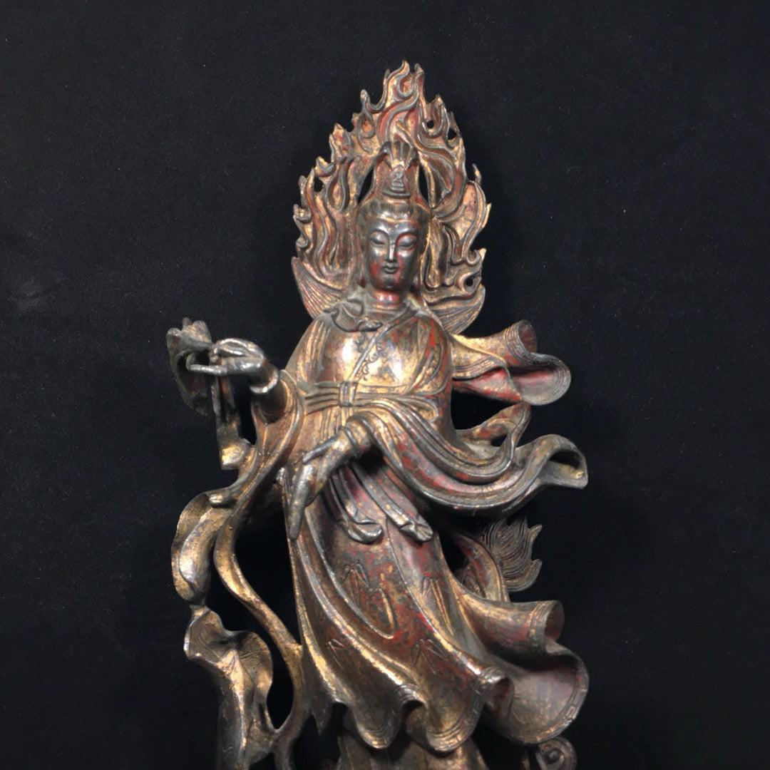Chinese antique pure copper Dragon Subduing Guanyin ornaments