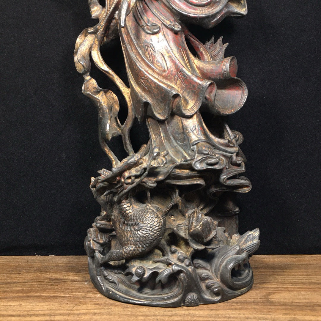 Chinese antique pure copper Dragon Subduing Guanyin ornaments