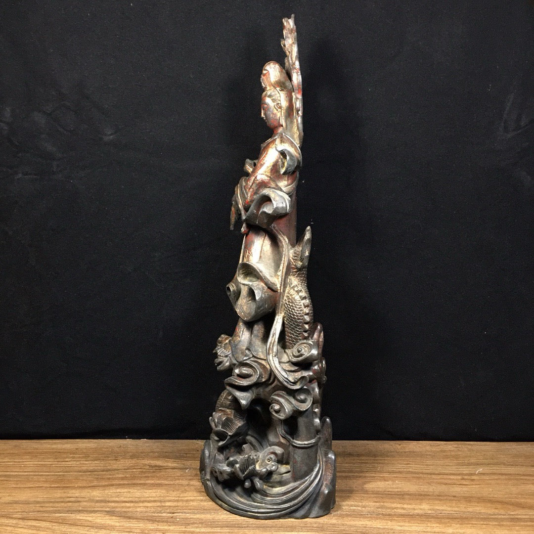 Chinese antique pure copper Dragon Subduing Guanyin ornaments
