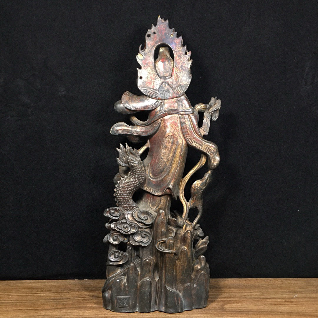 Chinese antique pure copper Dragon Subduing Guanyin ornaments