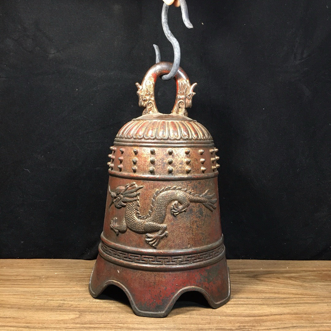 Chinese antique pure copper double dragon clock ornaments