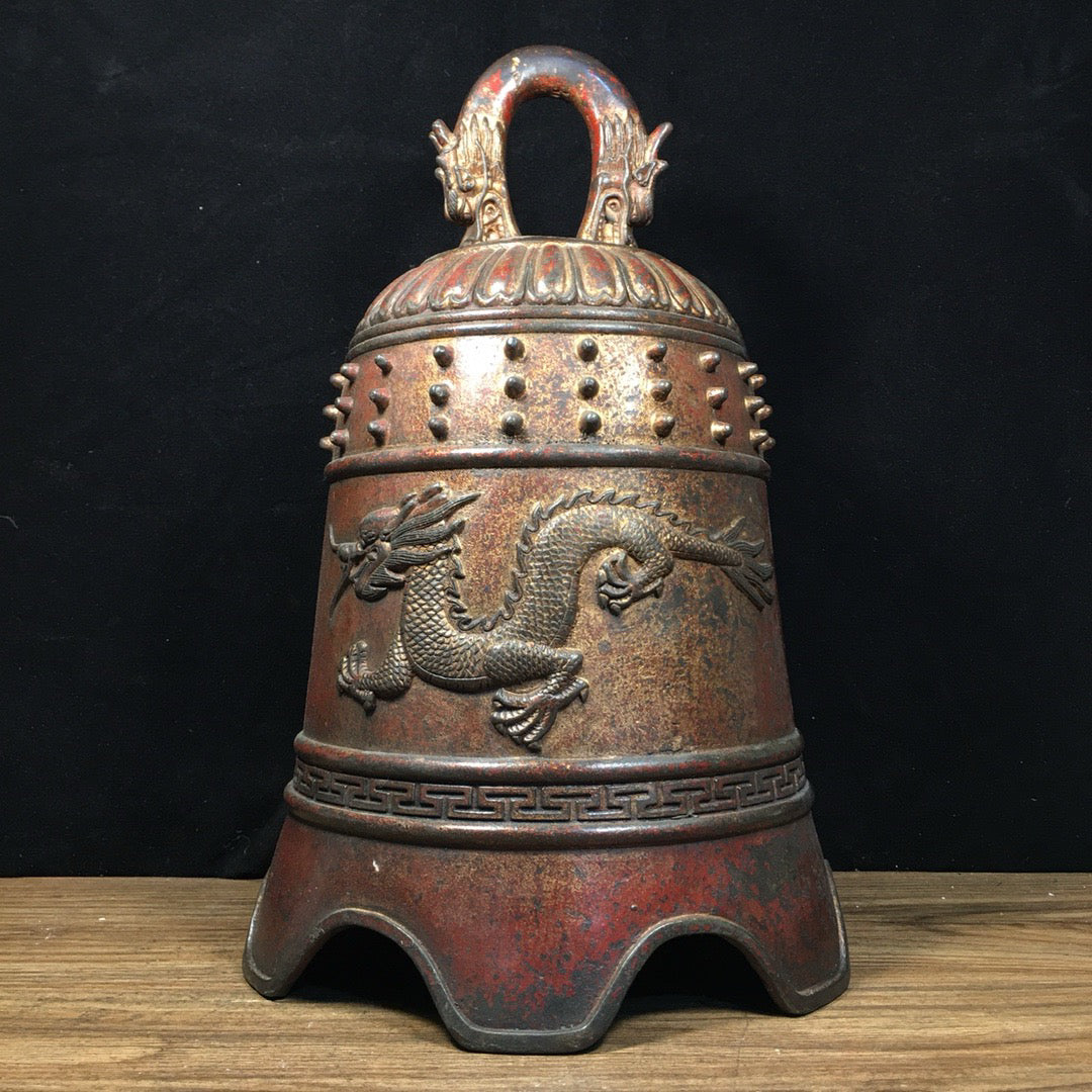 Chinese antique pure copper double dragon clock ornaments
