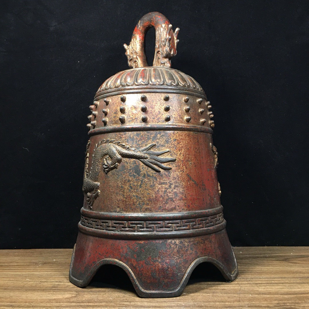 Chinese antique pure copper double dragon clock ornaments