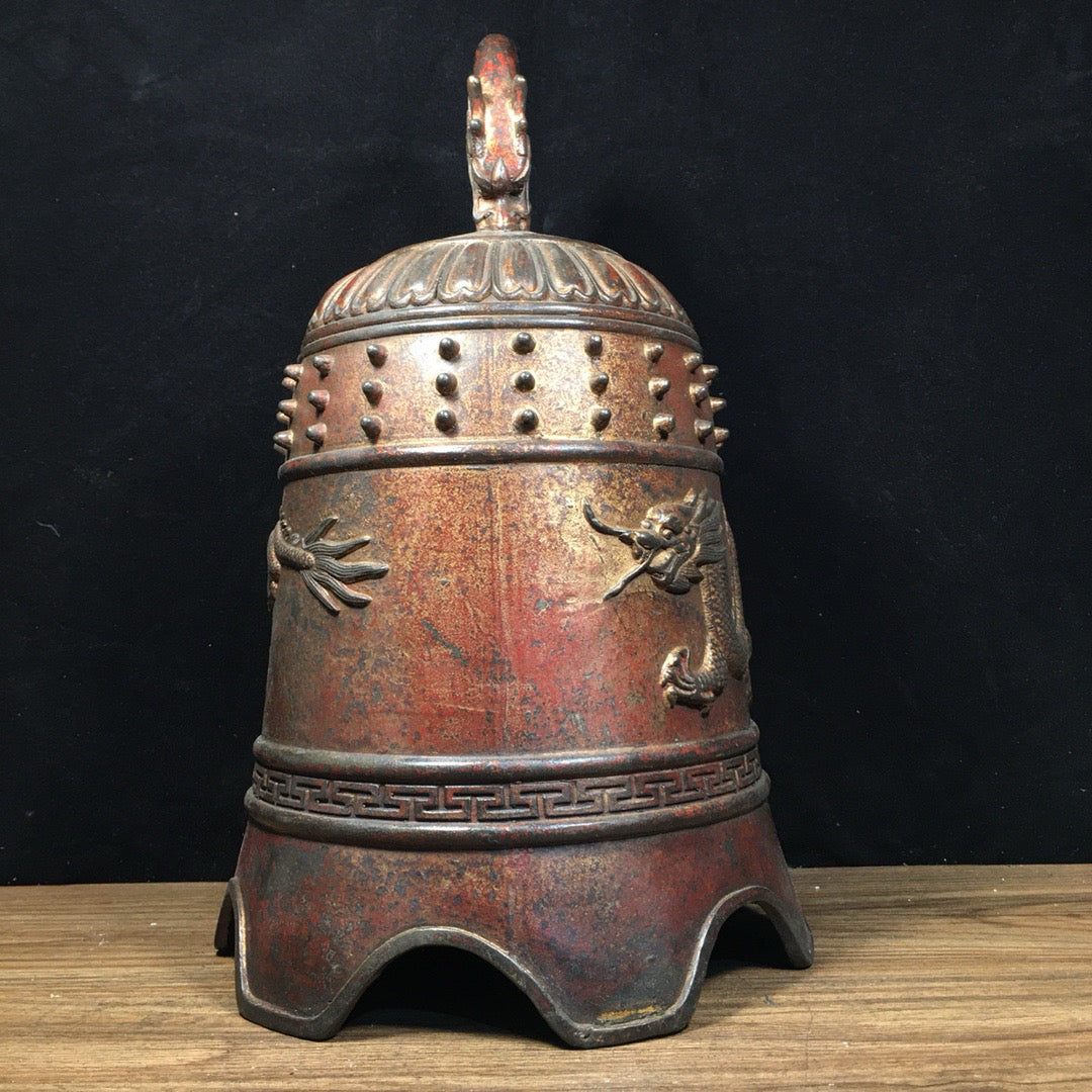 Chinese antique pure copper double dragon clock ornaments