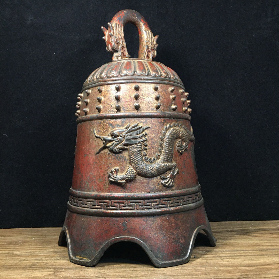 Chinese antique pure copper double dragon clock ornaments