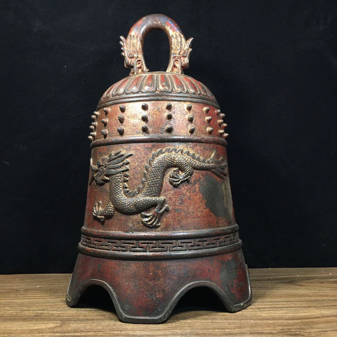 Chinese antique pure copper double dragon clock ornaments