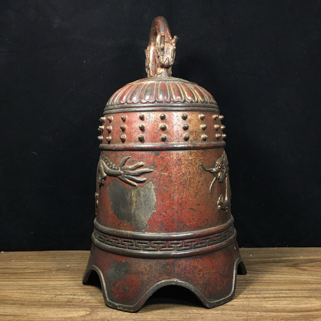 Chinese antique pure copper double dragon clock ornaments