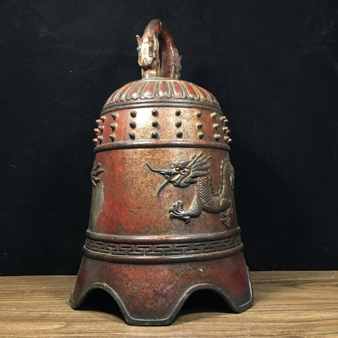Chinese antique pure copper double dragon clock ornaments