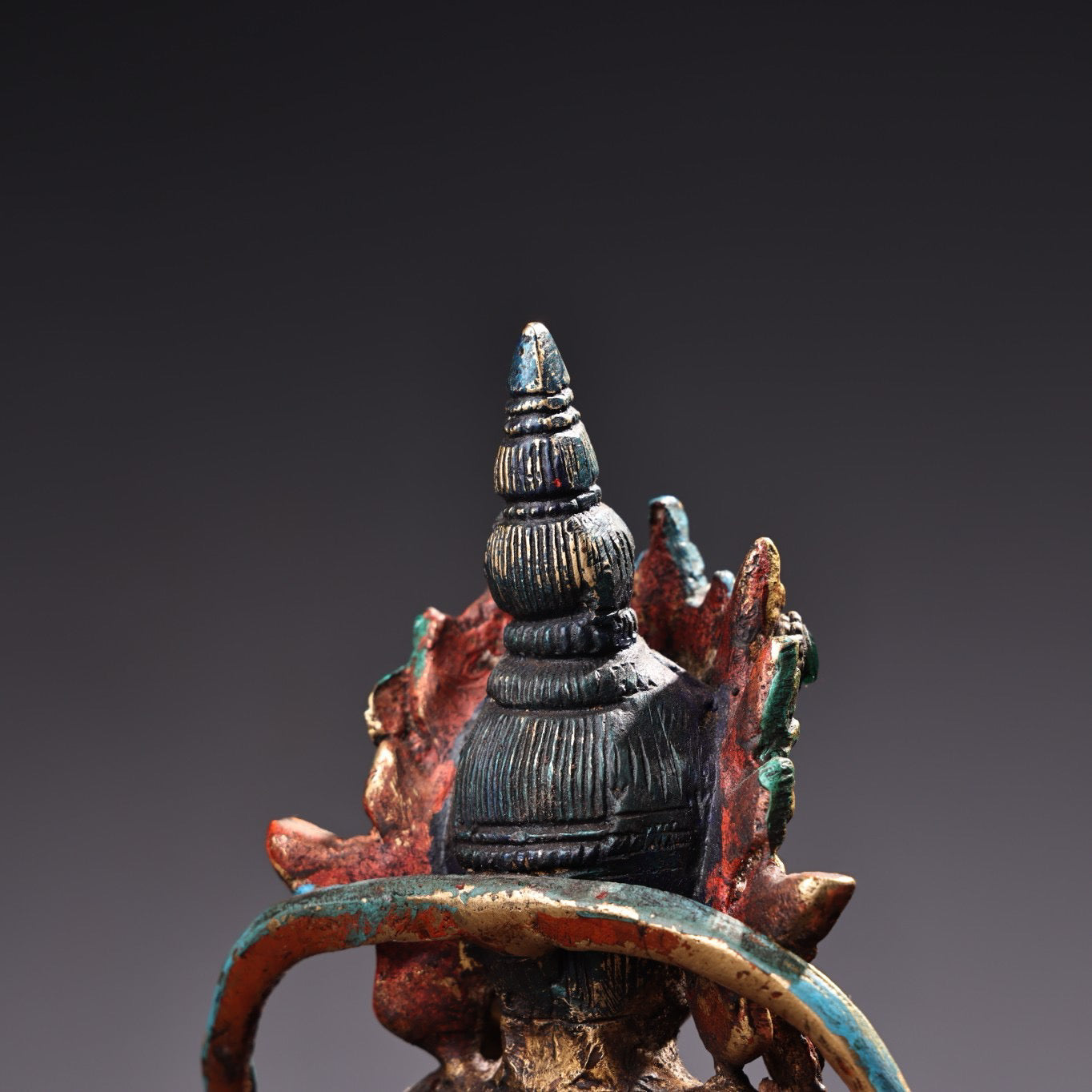 Chinese antique pure copper inlaid with gemstones, painted with Tibetan esoteric longevity Buddha statue