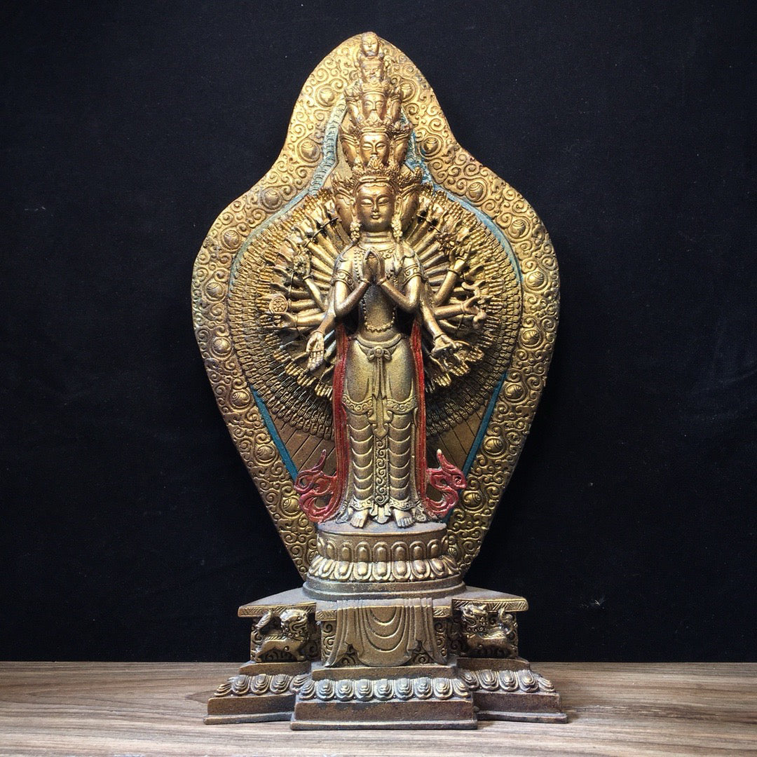 Chinese antique pure copper statue of Thousand Handed Guanyin Bodhisattva