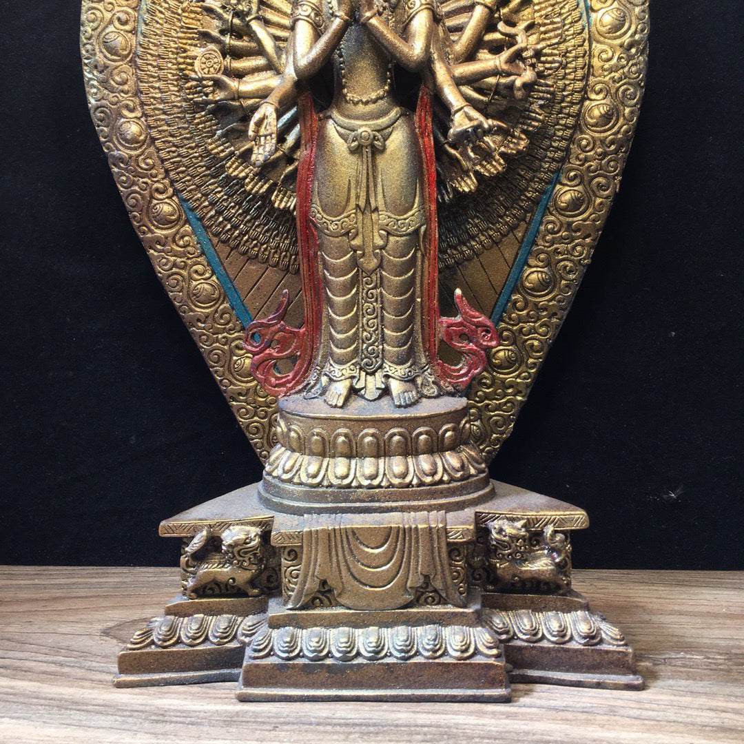 Chinese antique pure copper statue of Thousand Handed Guanyin Bodhisattva