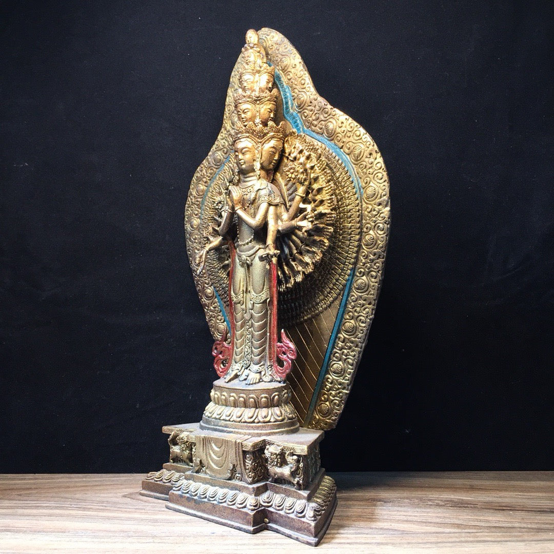 Chinese antique pure copper statue of Thousand Handed Guanyin Bodhisattva