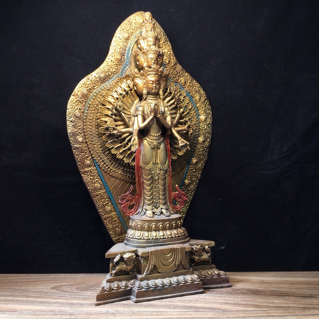 Chinese antique pure copper statue of Thousand Handed Guanyin Bodhisattva