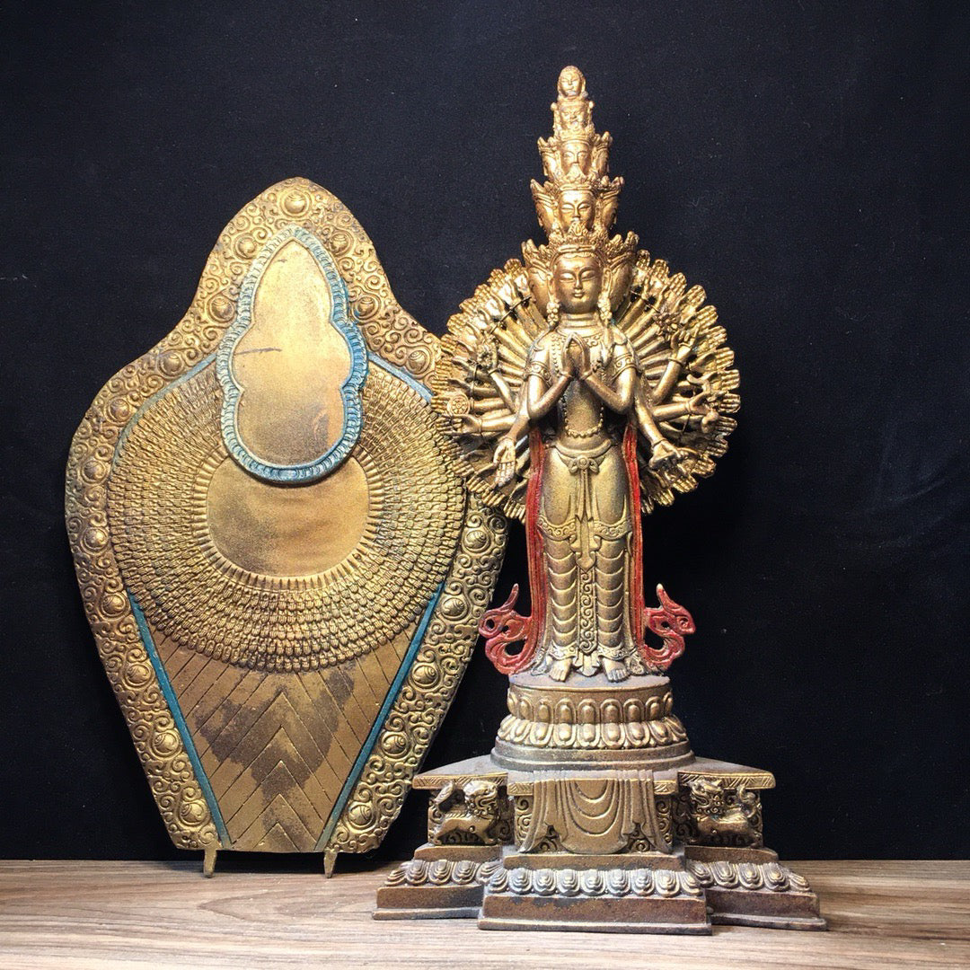 Chinese antique pure copper statue of Thousand Handed Guanyin Bodhisattva