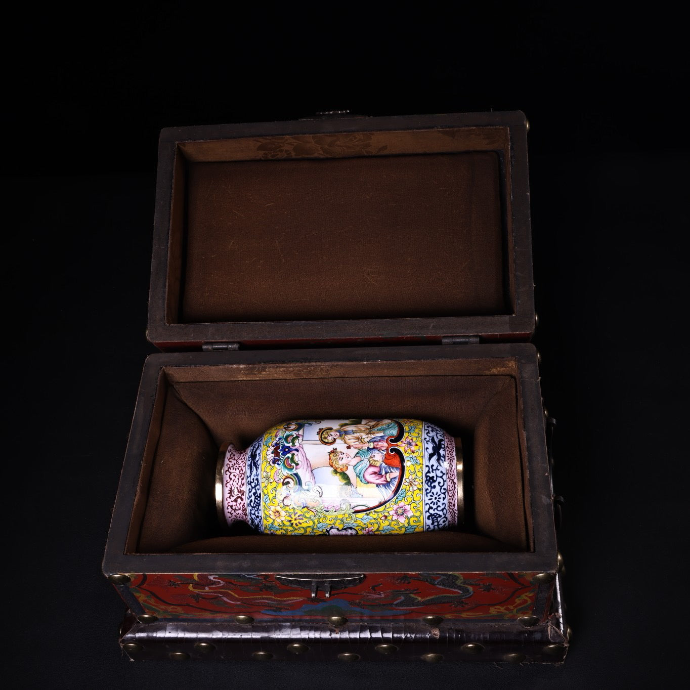 Chinese antique pure copper body hand painted enamel cloisonn é vase