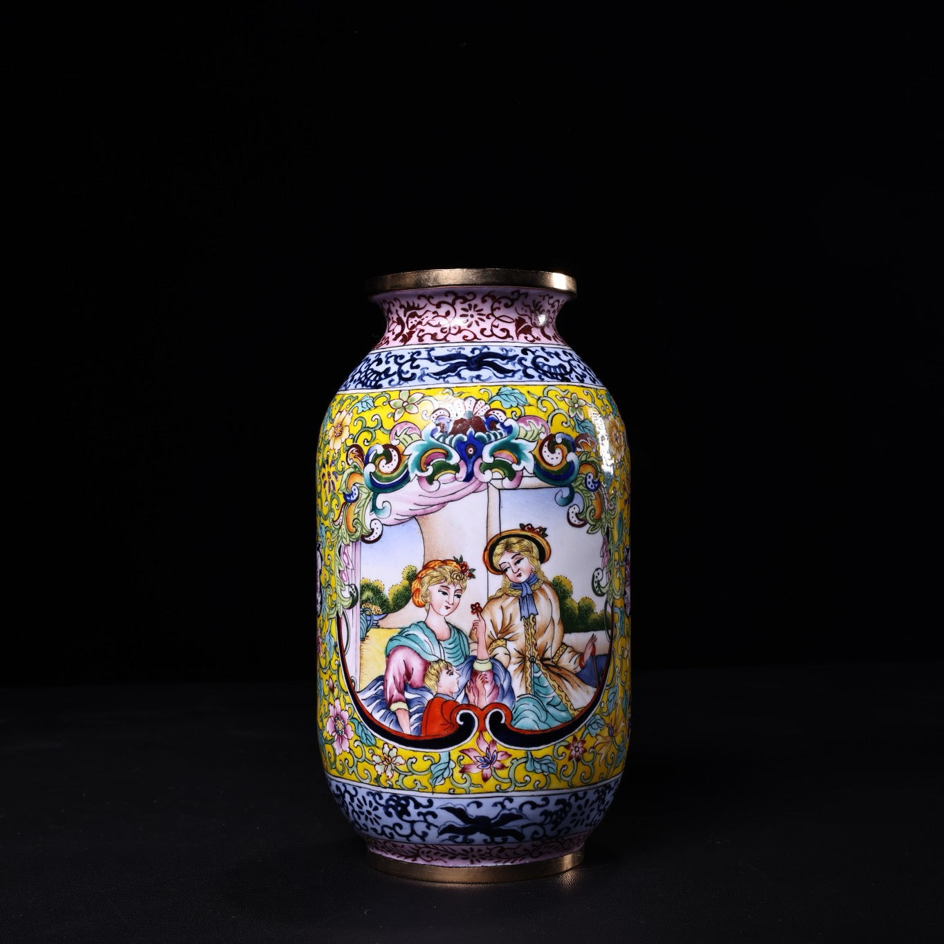 Chinese antique pure copper body hand painted enamel cloisonn é vase