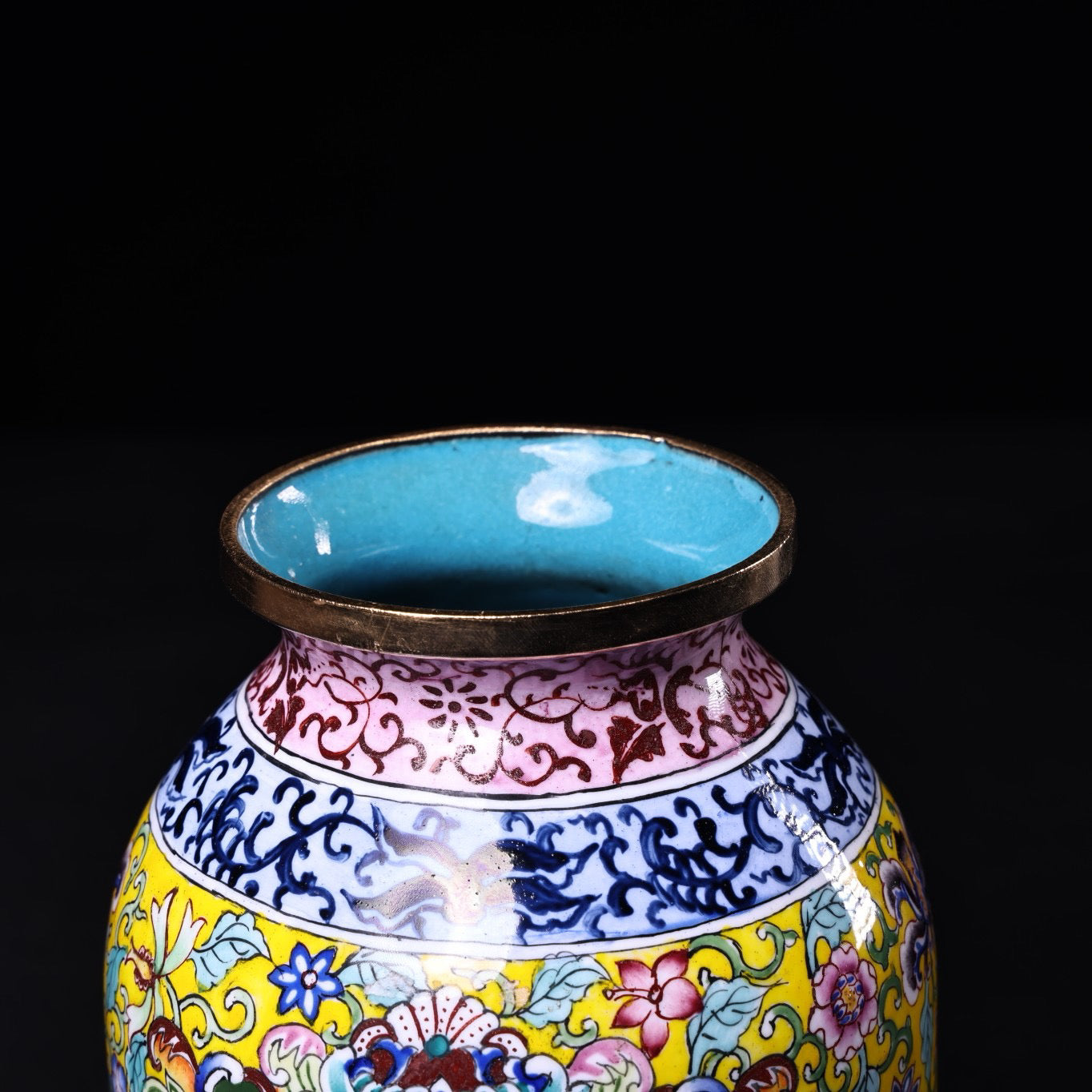 Chinese antique pure copper body hand painted enamel cloisonn é vase
