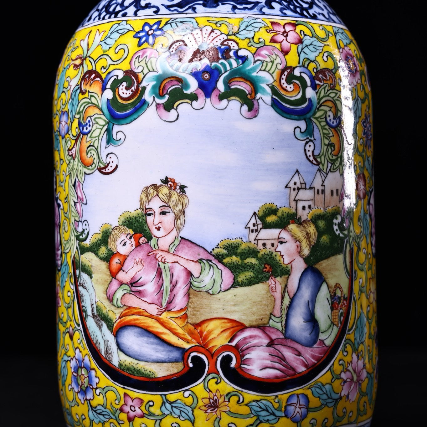 Chinese antique pure copper body hand painted enamel cloisonn é vase