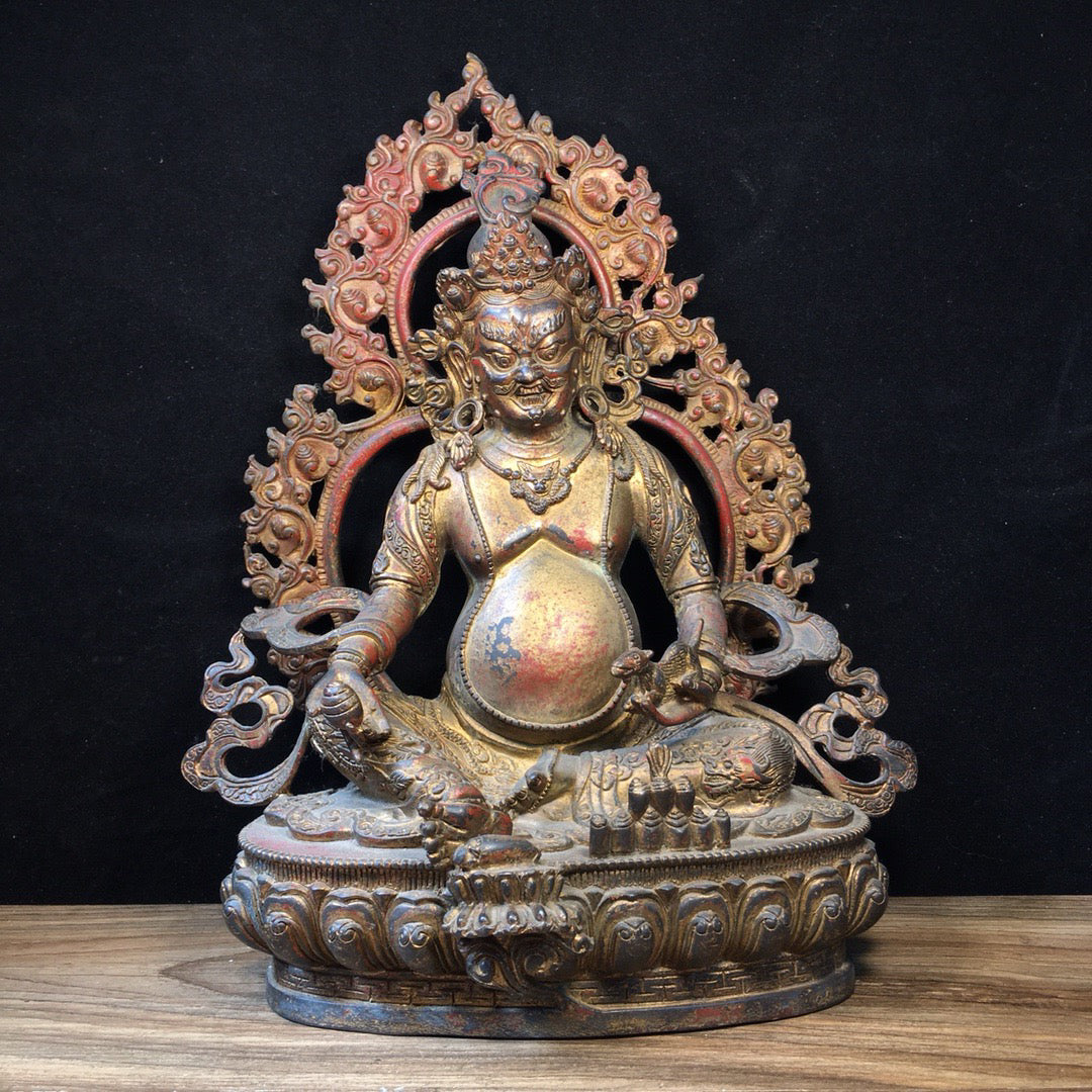 Chinese antique pure copper yellow statue of the God of Wealth Buddha