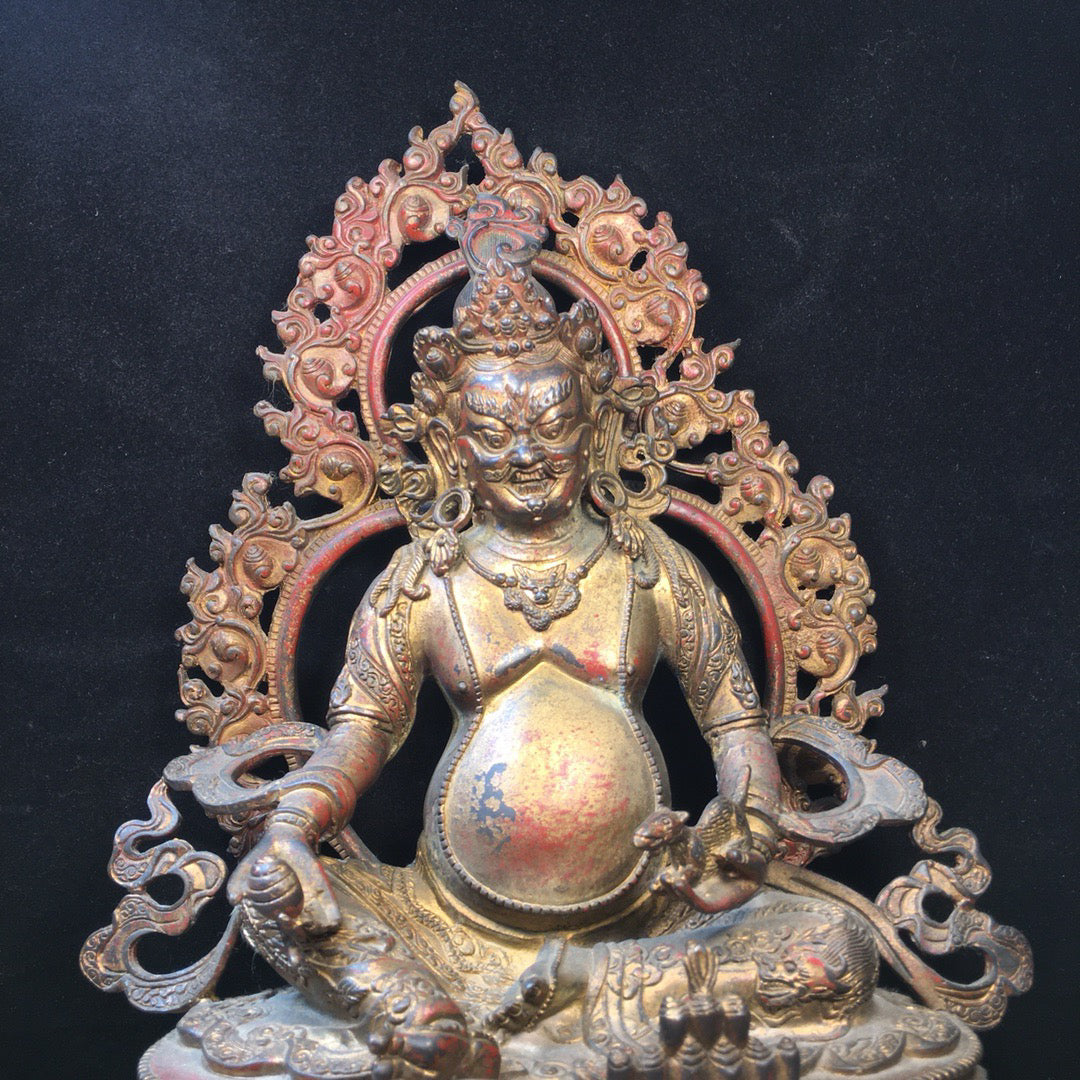 Chinese antique pure copper yellow statue of the God of Wealth Buddha
