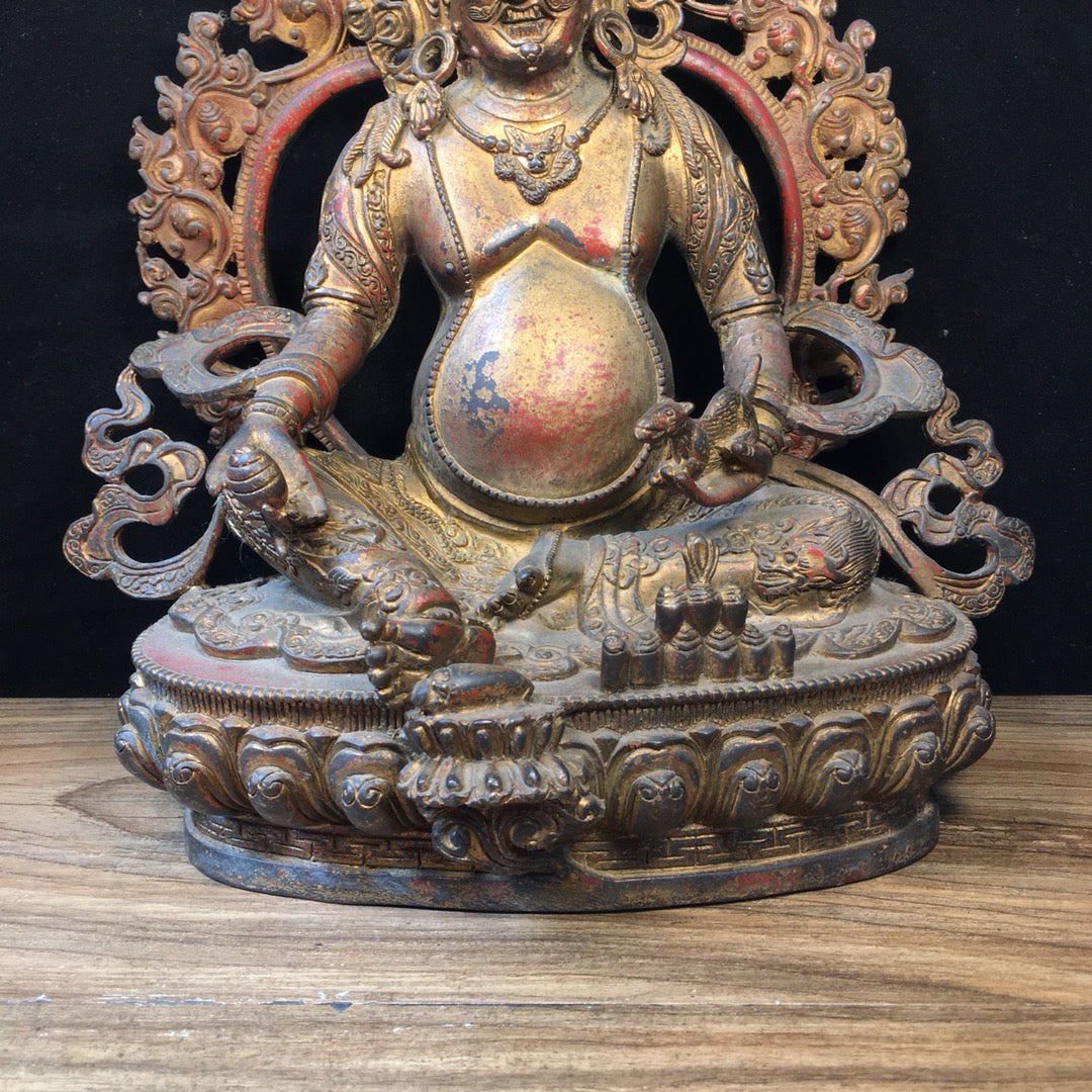Chinese antique pure copper yellow statue of the God of Wealth Buddha