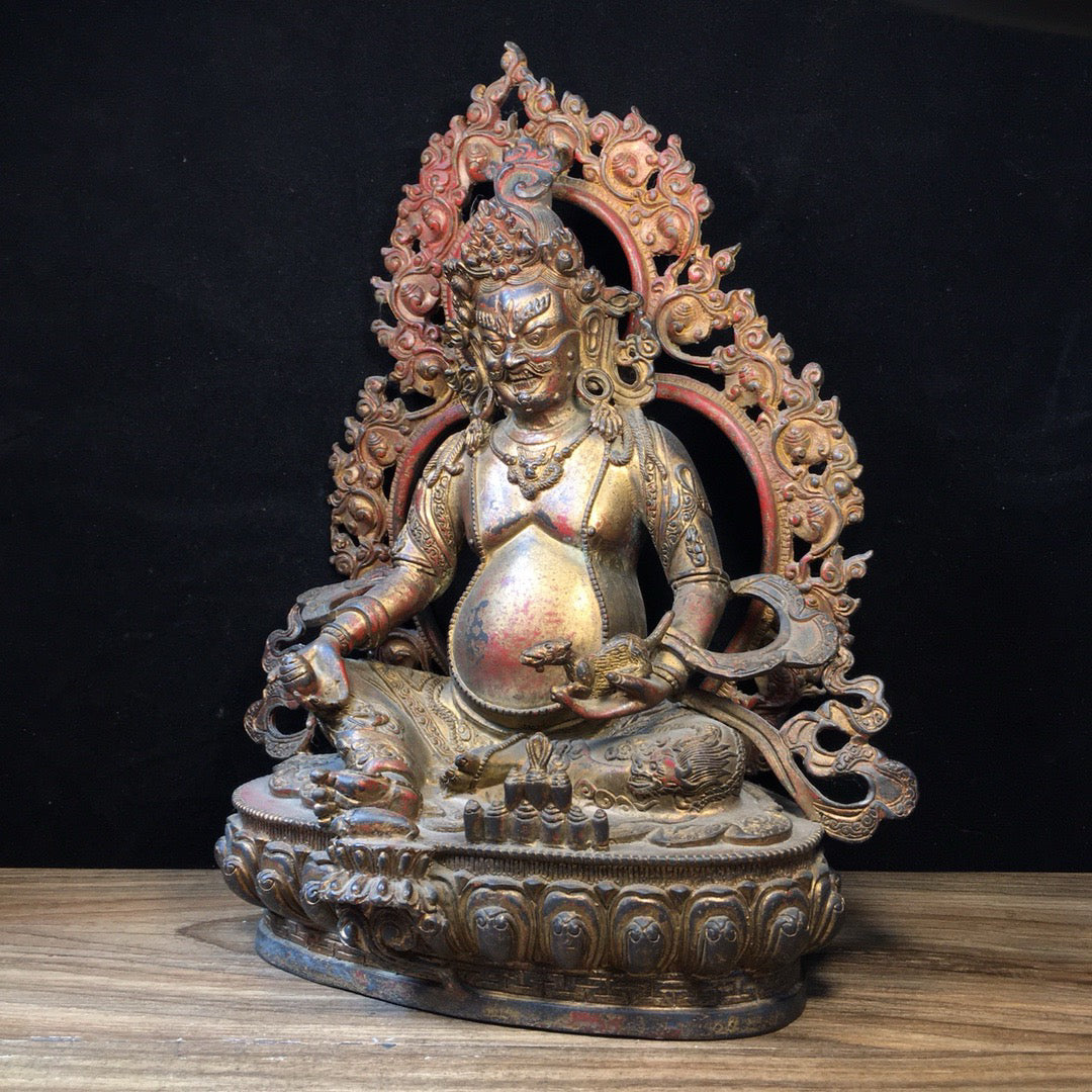 Chinese antique pure copper yellow statue of the God of Wealth Buddha