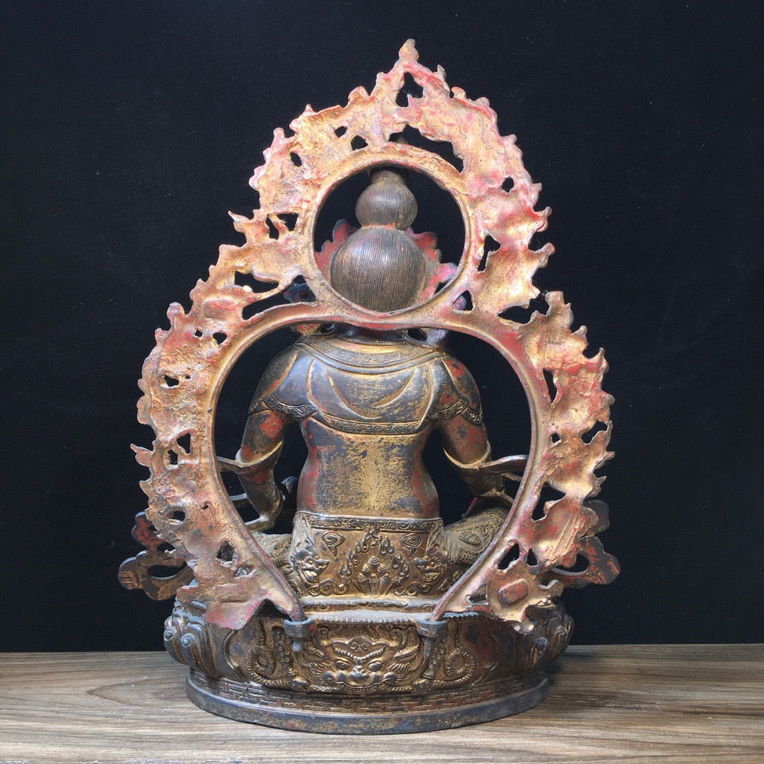 Chinese antique pure copper yellow statue of the God of Wealth Buddha