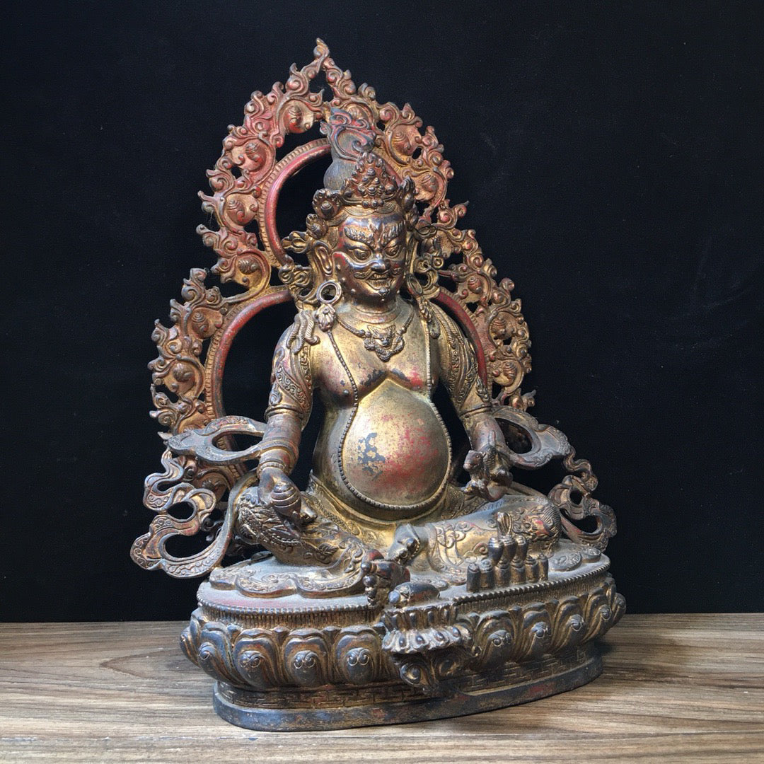 Chinese antique pure copper yellow statue of the God of Wealth Buddha