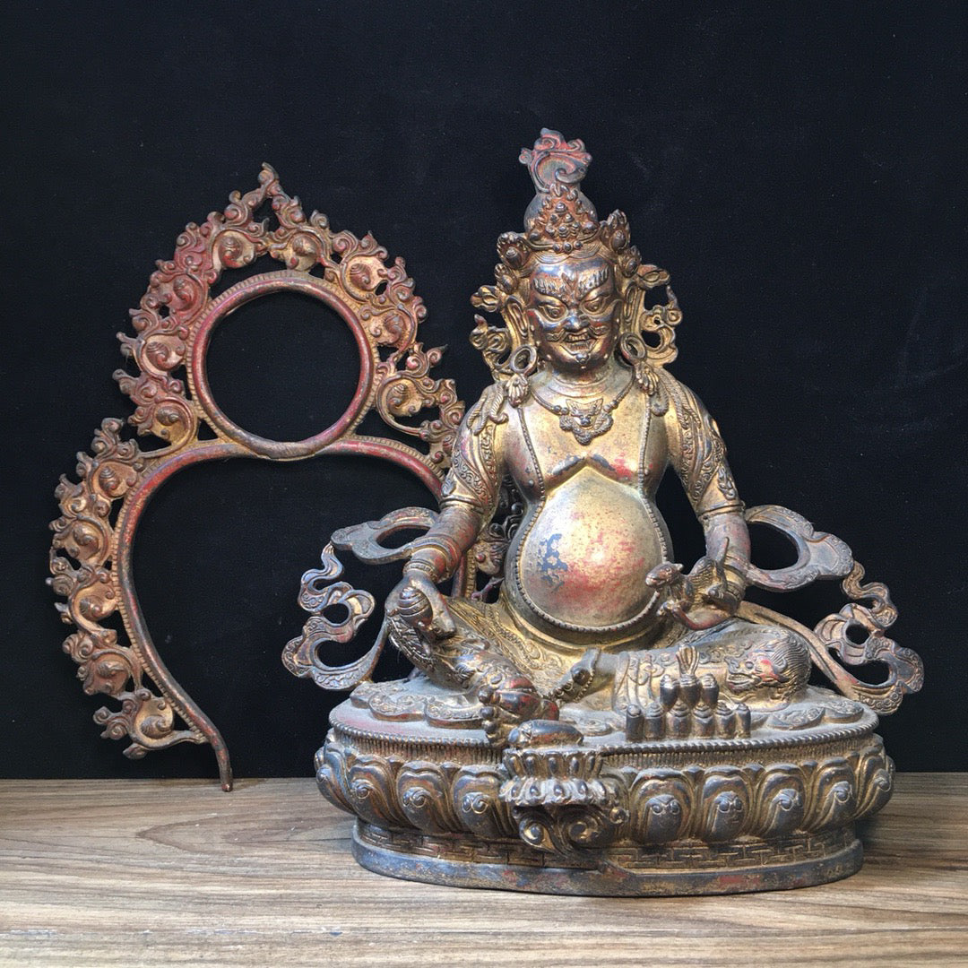 Chinese antique pure copper yellow statue of the God of Wealth Buddha