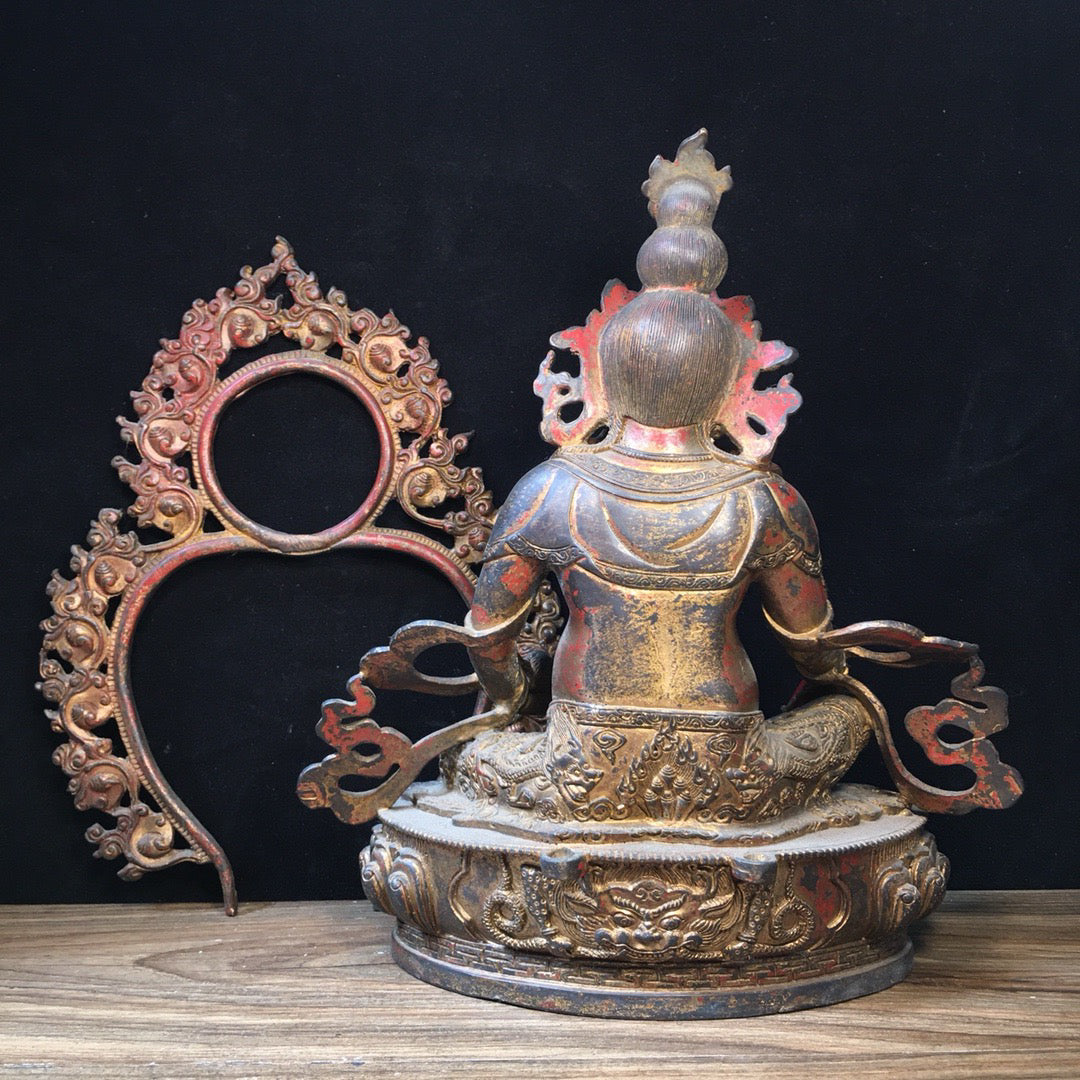 Chinese antique pure copper yellow statue of the God of Wealth Buddha