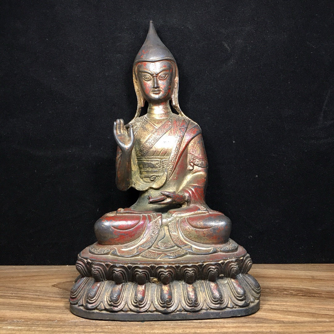 Chinese antique pure copper statue of Master Zongkhapa Buddha