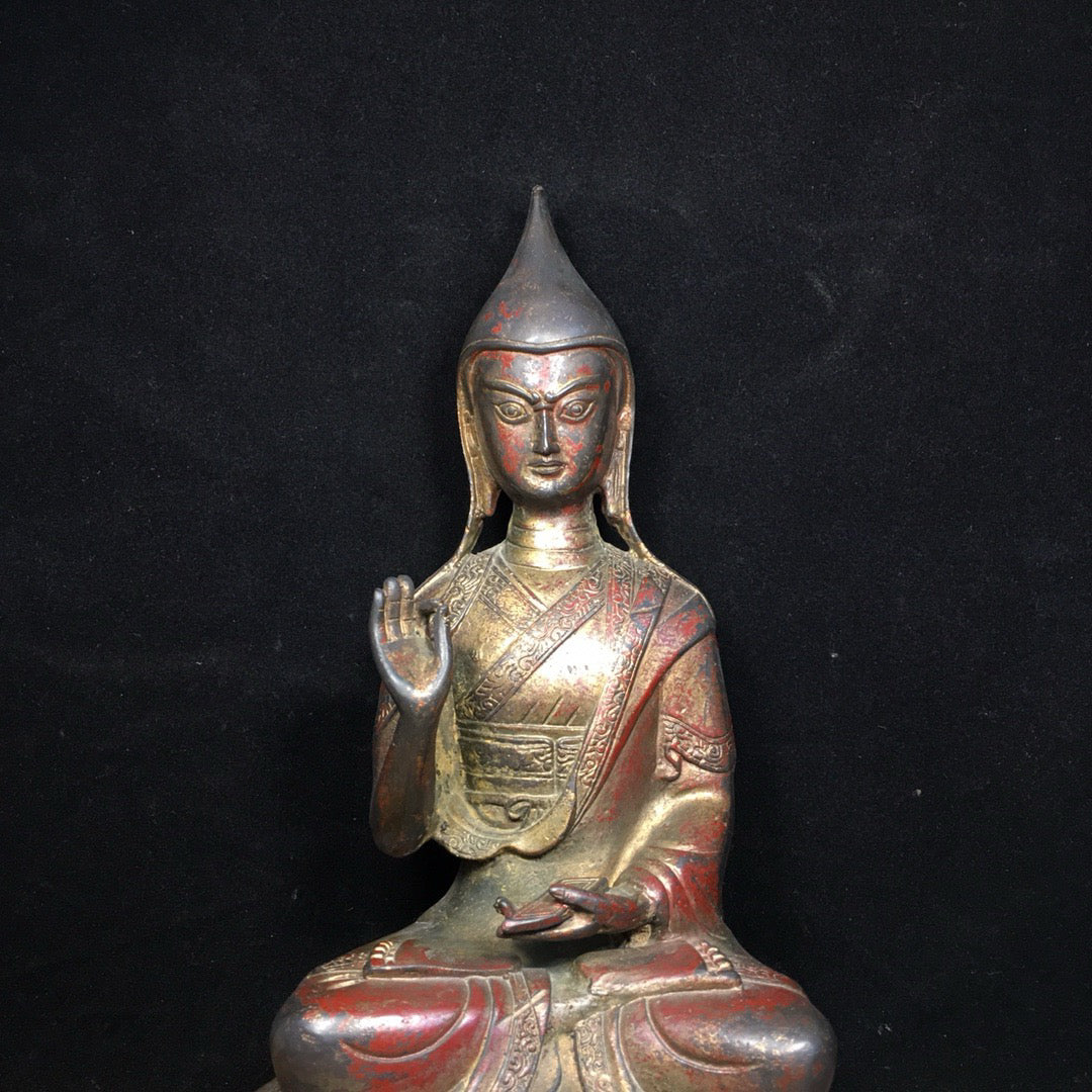 Chinese antique pure copper statue of Master Zongkhapa Buddha