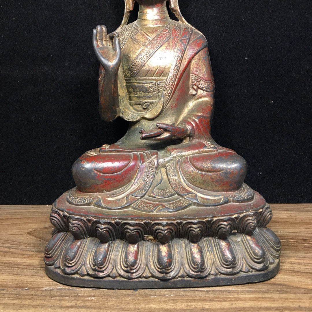 Chinese antique pure copper statue of Master Zongkhapa Buddha