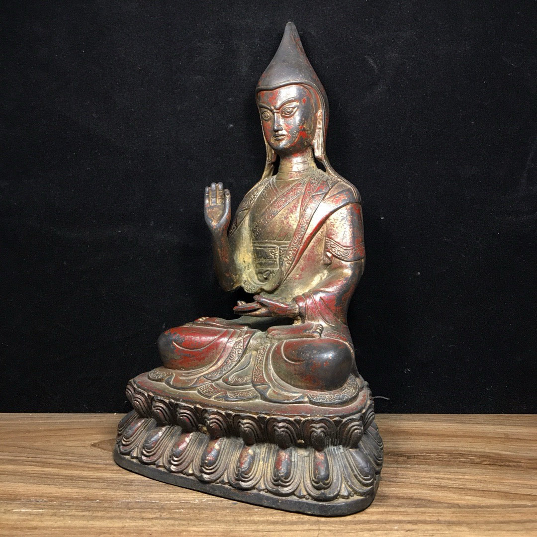 Chinese antique pure copper statue of Master Zongkhapa Buddha