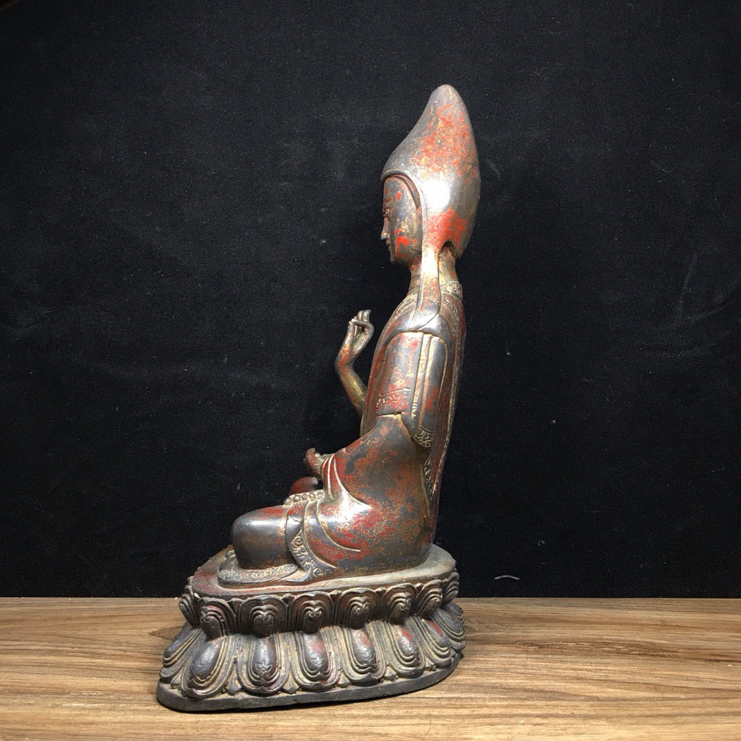 Chinese antique pure copper statue of Master Zongkhapa Buddha