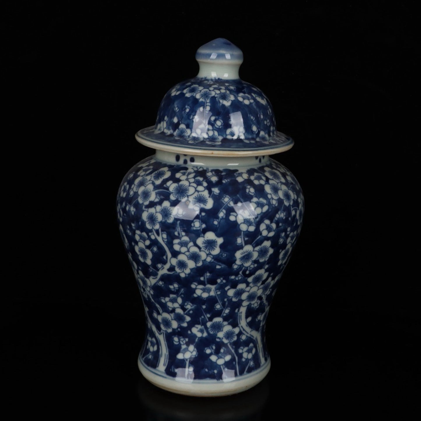 A pair of blue and white ice plum patterned general jars