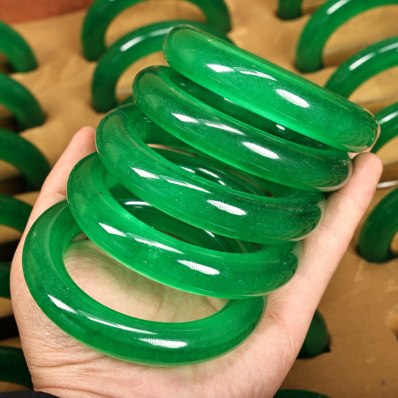 A box of Chinese antique jade bracelets