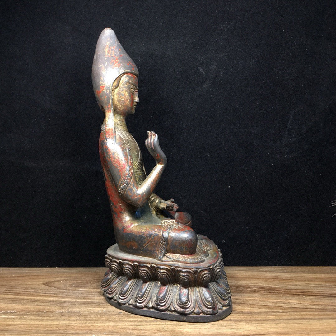 Chinese antique pure copper statue of Master Zongkhapa Buddha