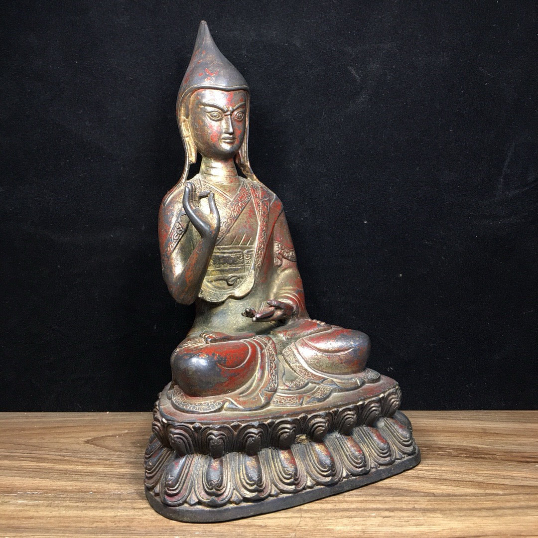 Chinese antique pure copper statue of Master Zongkhapa Buddha