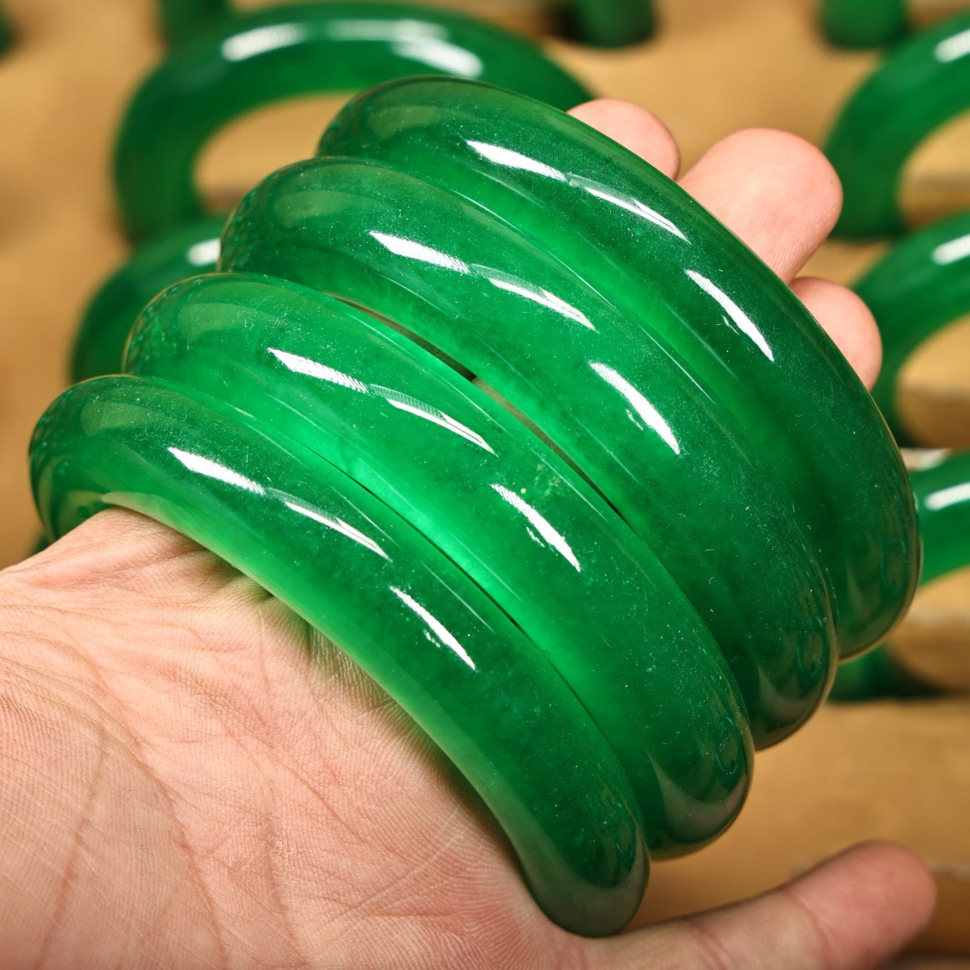 A box of Chinese antique jade bracelets